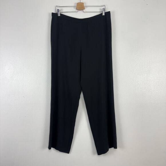 Eileen Fisher 100% Silk Crepe Wide Leg Pants Large Petite Black Pull On Flowy - Picture 13 of 14